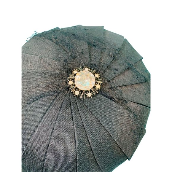 Vintage 1950s Petal Hat Round Black Abraham & Straus Rhinestone Beret - Picture 4 of 10